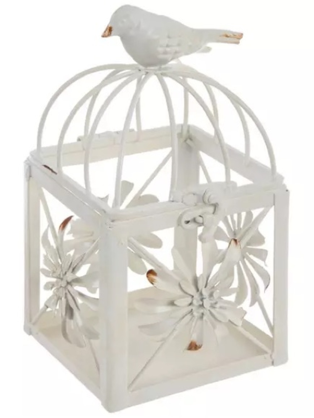 White Floral Metal Bird Cage
